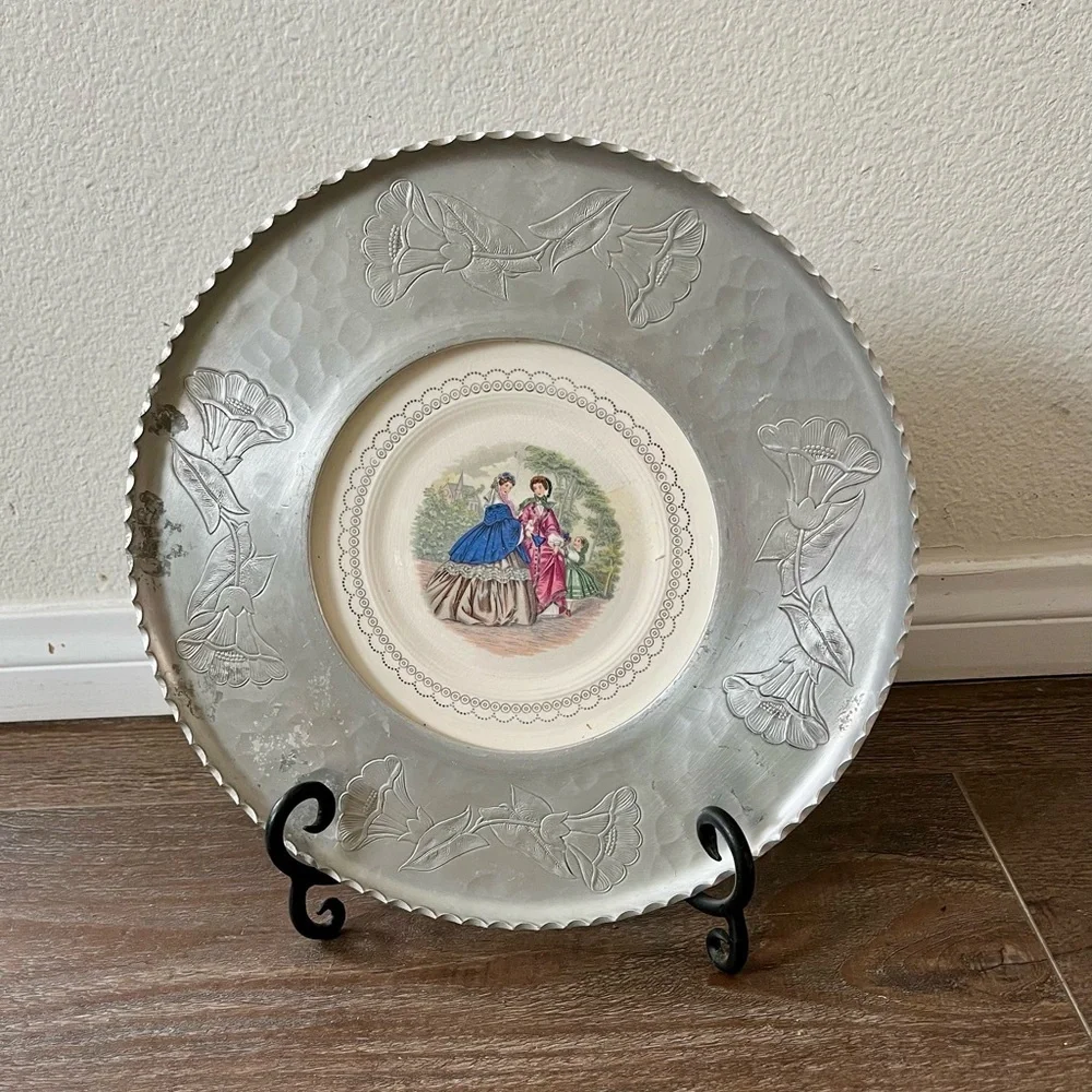 Decorative Silver Plate with Victorian Scene